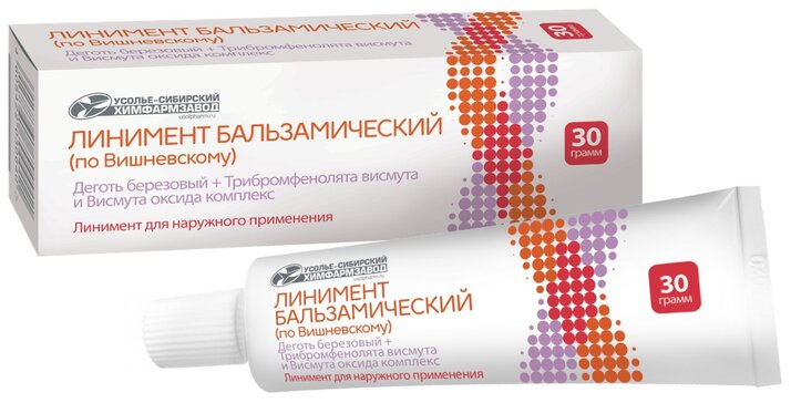 Купить линимент бальзамический (по Вишневскому) 30 г (деготь+трибромфенолята висмута и висмута оксида комплекс) от 53 руб. в городе Москва в интернет-аптеке Планета Здоровья, инструкция по применению, аналоги